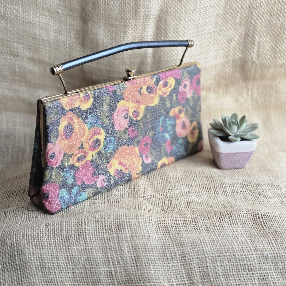Vintage Lennox Glittered Floral Print Women's Dual Style Clutch